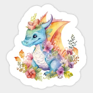 Cute Spring Flower Dragon Watercolor Sticker